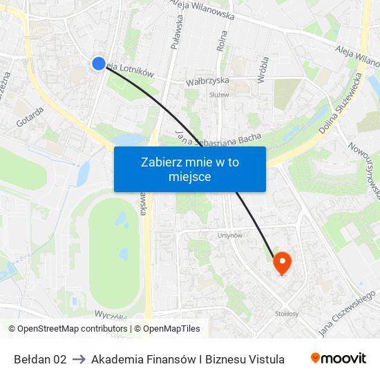 Bełdan 02 to Akademia Finansów I Biznesu Vistula map