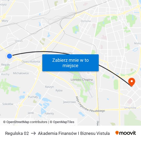 Regulska 02 to Akademia Finansów I Biznesu Vistula map