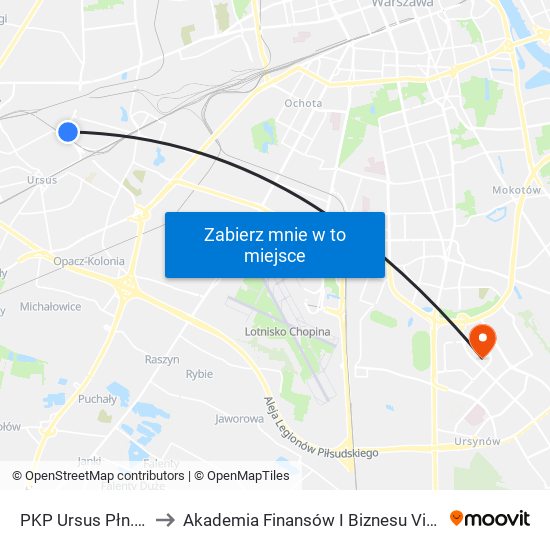 PKP Ursus Płn. 04 to Akademia Finansów I Biznesu Vistula map