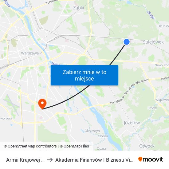 Armii Krajowej 05 to Akademia Finansów I Biznesu Vistula map