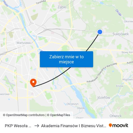 PKP Wesoła 01 to Akademia Finansów I Biznesu Vistula map