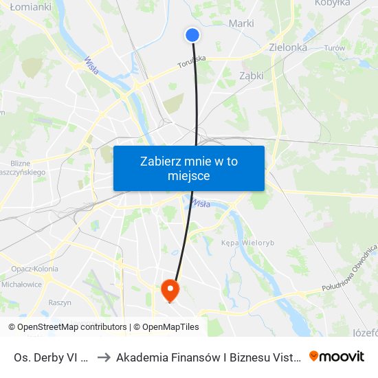 Os. Derby VI 01 to Akademia Finansów I Biznesu Vistula map