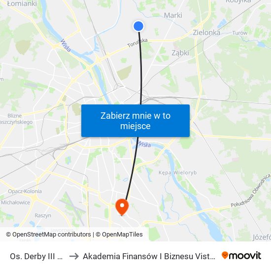 Os. Derby III 02 to Akademia Finansów I Biznesu Vistula map