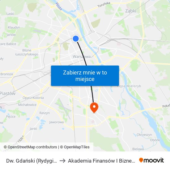 Dw. Gdański (Rydygiera) 01 to Akademia Finansów I Biznesu Vistula map