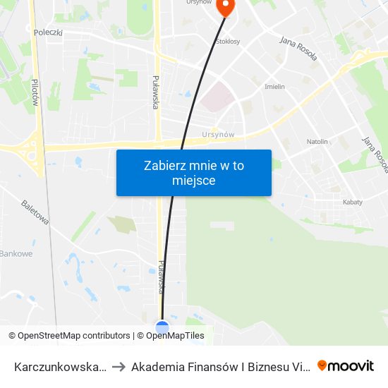 Karczunkowska 02 to Akademia Finansów I Biznesu Vistula map