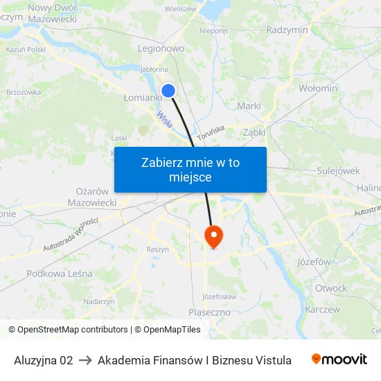 Aluzyjna 02 to Akademia Finansów I Biznesu Vistula map