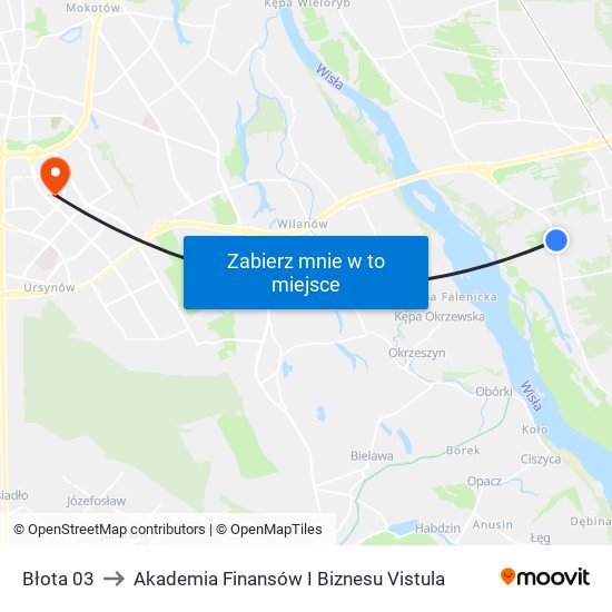 Błota to Akademia Finansów I Biznesu Vistula map