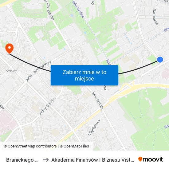 Branickiego 02 to Akademia Finansów I Biznesu Vistula map