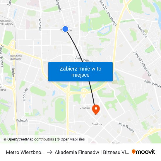 Metro Wierzbno 06 to Akademia Finansów I Biznesu Vistula map