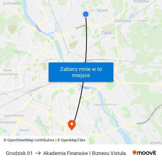 Grodzisk to Akademia Finansów I Biznesu Vistula map