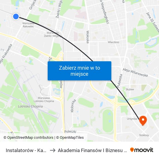 Instalatorów - Kam 01 to Akademia Finansów I Biznesu Vistula map