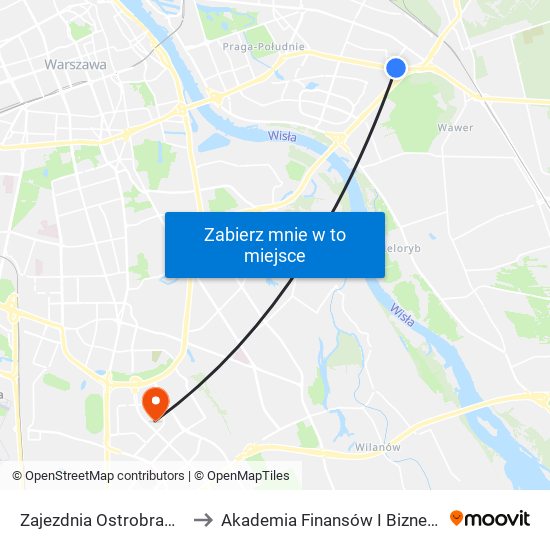 Zajezdnia Ostrobramska 01 to Akademia Finansów I Biznesu Vistula map