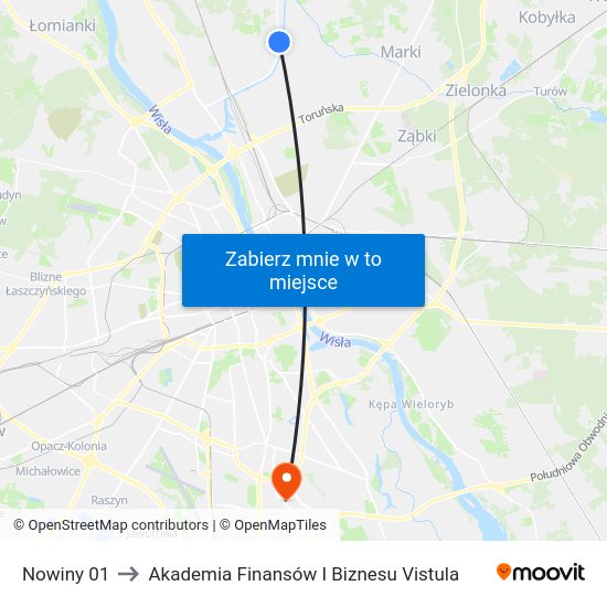 Nowiny to Akademia Finansów I Biznesu Vistula map