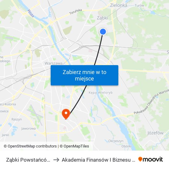 Ząbki Powstańców 03 to Akademia Finansów I Biznesu Vistula map