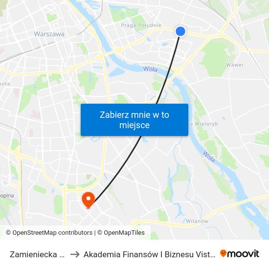 Zamieniecka to Akademia Finansów I Biznesu Vistula map