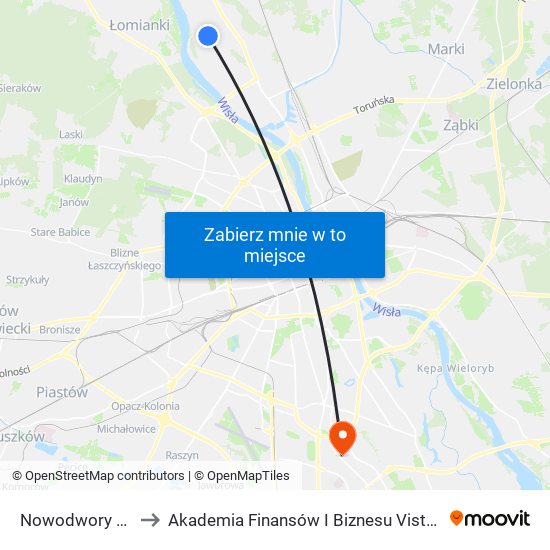 Nowodwory to Akademia Finansów I Biznesu Vistula map