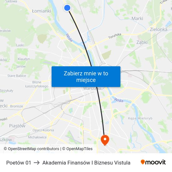 Poetów to Akademia Finansów I Biznesu Vistula map