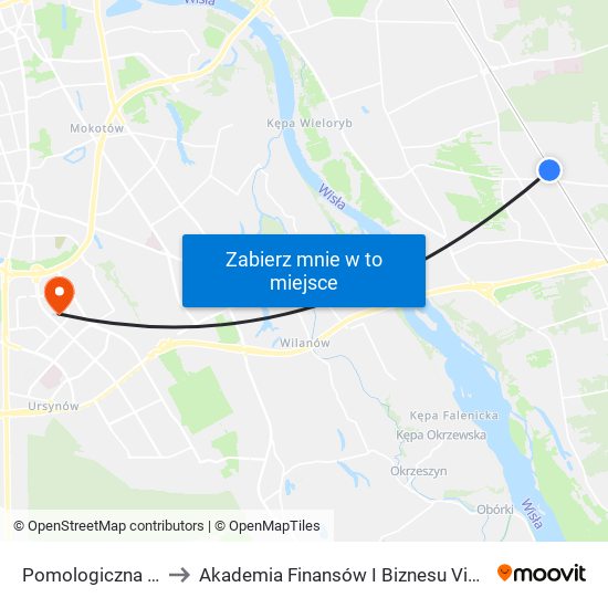 Pomologiczna 01 to Akademia Finansów I Biznesu Vistula map