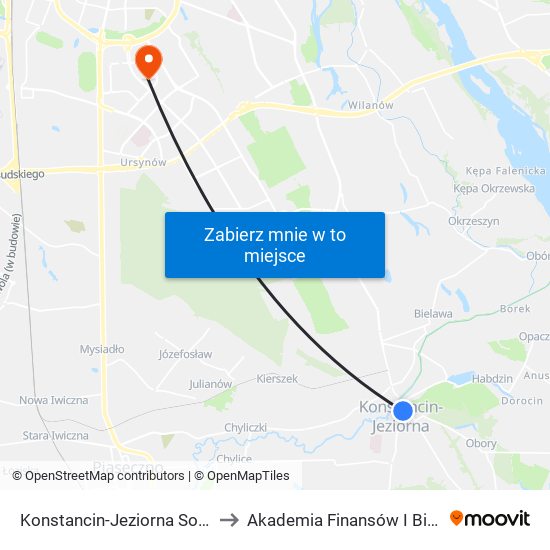 Konstancin-Jeziorna Sobieskiego to Akademia Finansów I Biznesu Vistula map