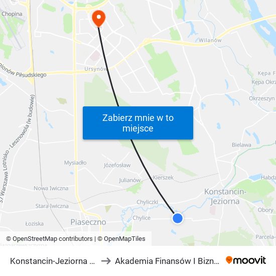 Konstancin-Jeziorna Tabita to Akademia Finansów I Biznesu Vistula map