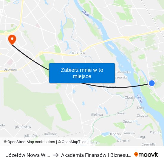 Józefów Nowa Wieś 01 to Akademia Finansów I Biznesu Vistula map