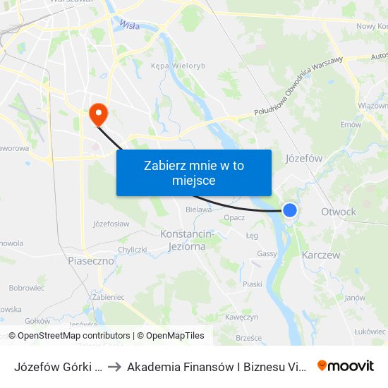 Józefów Górki 01 to Akademia Finansów I Biznesu Vistula map