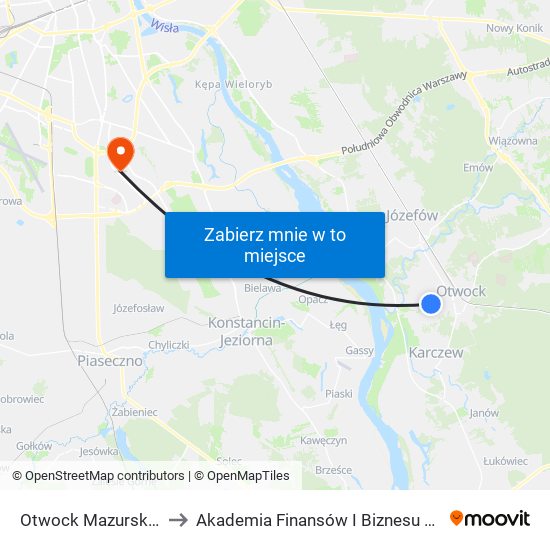 Otwock Mazurska 02 to Akademia Finansów I Biznesu Vistula map