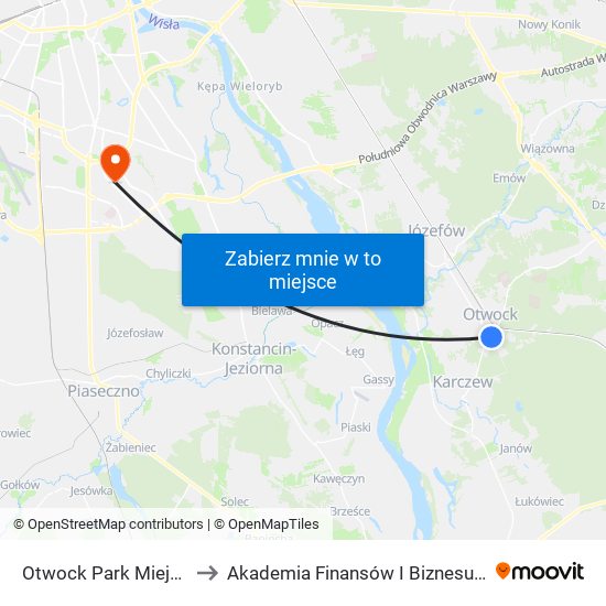 Otwock Park Miejski 02 to Akademia Finansów I Biznesu Vistula map