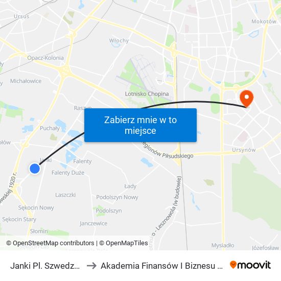 Janki Pl. Szwedzki 02 to Akademia Finansów I Biznesu Vistula map