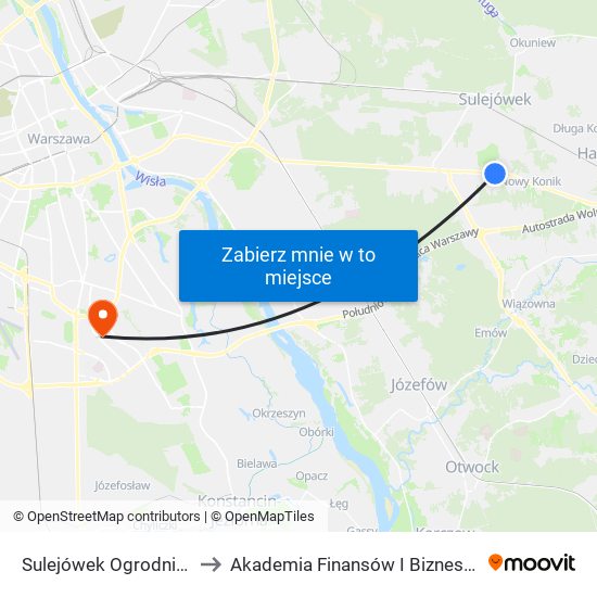 Sulejówek Ogrodnicza 01 to Akademia Finansów I Biznesu Vistula map