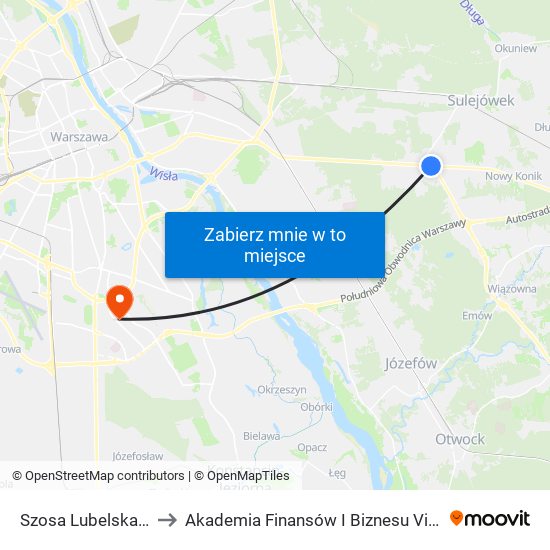 Szosa Lubelska 01 to Akademia Finansów I Biznesu Vistula map