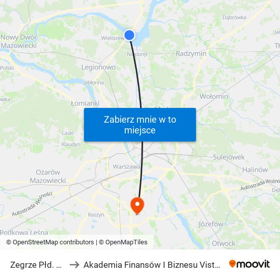 Zegrze Płd. 02 to Akademia Finansów I Biznesu Vistula map