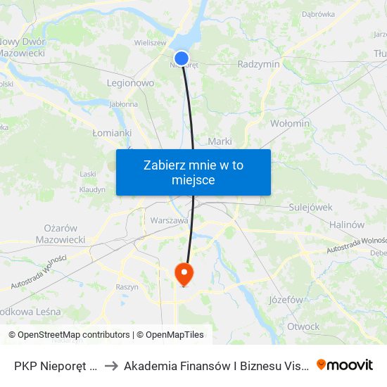 PKP Nieporęt 01 to Akademia Finansów I Biznesu Vistula map