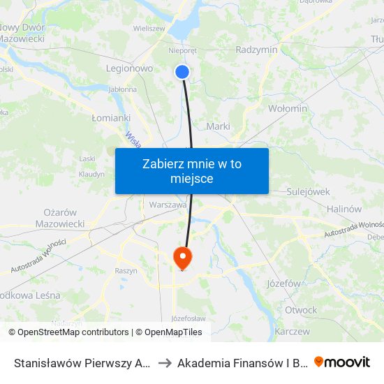 Stanisławów Pierwszy Aleksandrów 01 to Akademia Finansów I Biznesu Vistula map