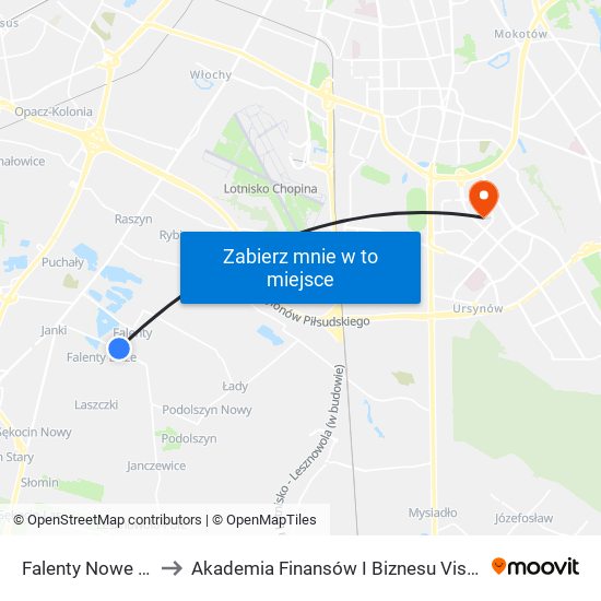 Falenty Nowe 01 to Akademia Finansów I Biznesu Vistula map