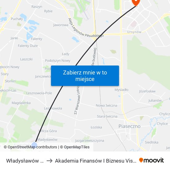 Władysławów 02 to Akademia Finansów I Biznesu Vistula map