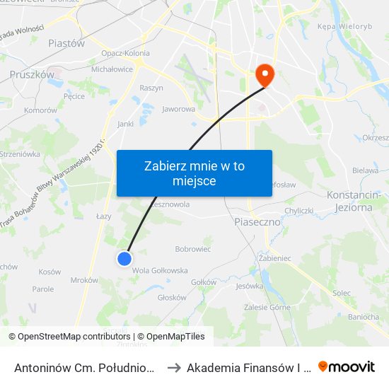 Antoninów Cm. Południowy - Brama Płd. 01 to Akademia Finansów I Biznesu Vistula map