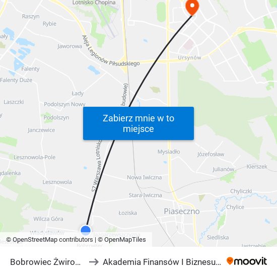 Bobrowiec Żwirowa 01 to Akademia Finansów I Biznesu Vistula map