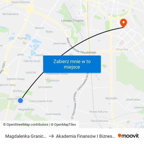 Magdalenka Graniczna 01 to Akademia Finansów I Biznesu Vistula map