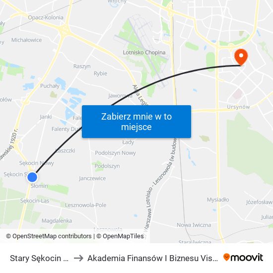 Stary Sękocin 01 to Akademia Finansów I Biznesu Vistula map