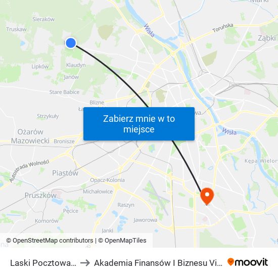 Laski Pocztowa 02 to Akademia Finansów I Biznesu Vistula map