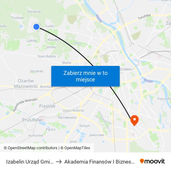 Izabelin Urząd Gminy 01 to Akademia Finansów I Biznesu Vistula map