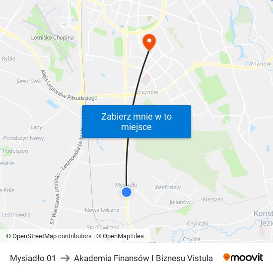 Mysiadło 01 to Akademia Finansów I Biznesu Vistula map