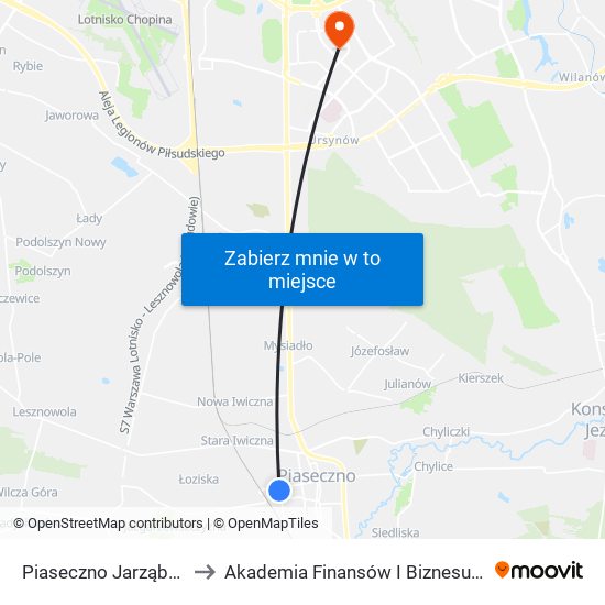 Piaseczno Jarząbka 01 to Akademia Finansów I Biznesu Vistula map