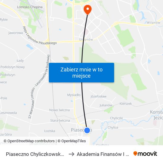 Piaseczno Chyliczkowska - Technikum 02 to Akademia Finansów I Biznesu Vistula map