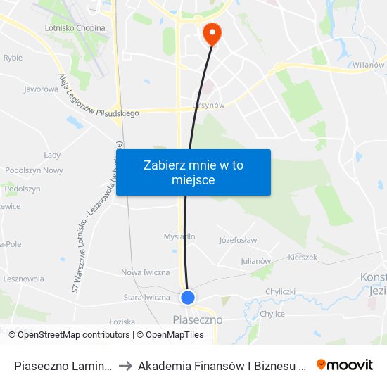 Piaseczno Lamina 04 to Akademia Finansów I Biznesu Vistula map