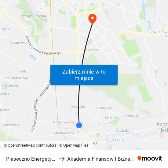 Piaseczno Energetyczna 02 to Akademia Finansów I Biznesu Vistula map