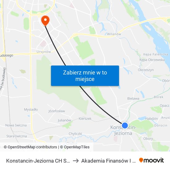 Konstancin-Jeziorna CH Stara Papiernia 01 to Akademia Finansów I Biznesu Vistula map