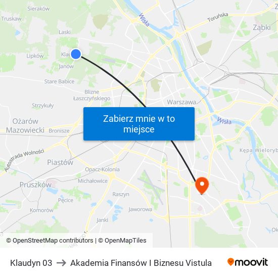 Klaudyn 03 to Akademia Finansów I Biznesu Vistula map