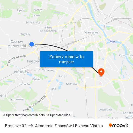 Bronisze 02 to Akademia Finansów I Biznesu Vistula map